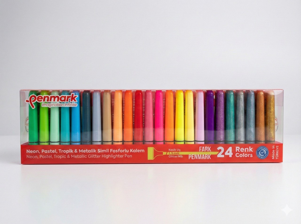 Penmark Fosforlu Kalem 24 Renk Süper Kutu Neon Pastel Tropik Metalik Simli